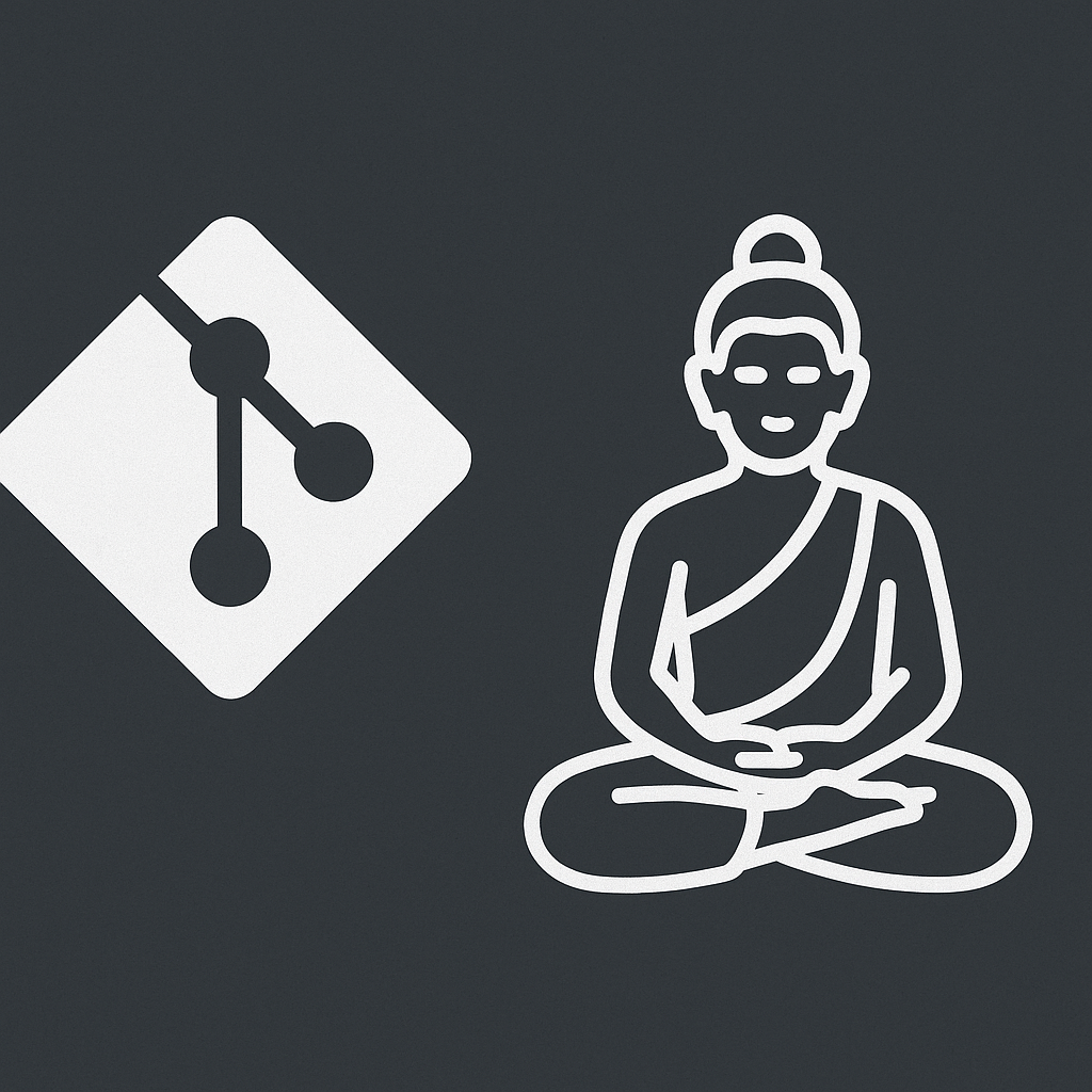AI-generated image showing a merge icon alongside a Buddha, reflecting calmness during merges