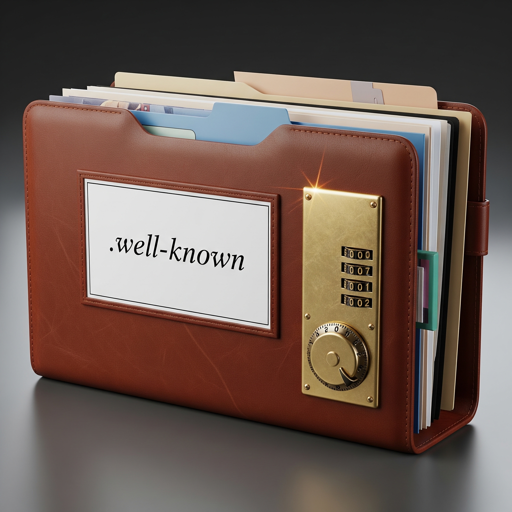 A lockable folder labeled 'well-known', containing numerous papers.